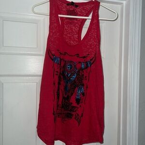 Rock & Republic Red Tank Top with Bull Graphic